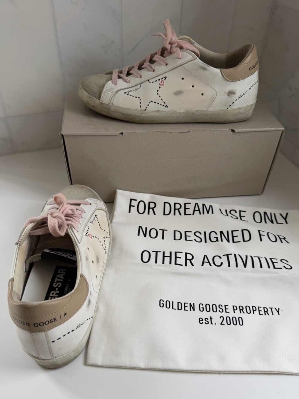 Golden Goose Leather Sneakers with Pink Laces - Picture 2 of 12